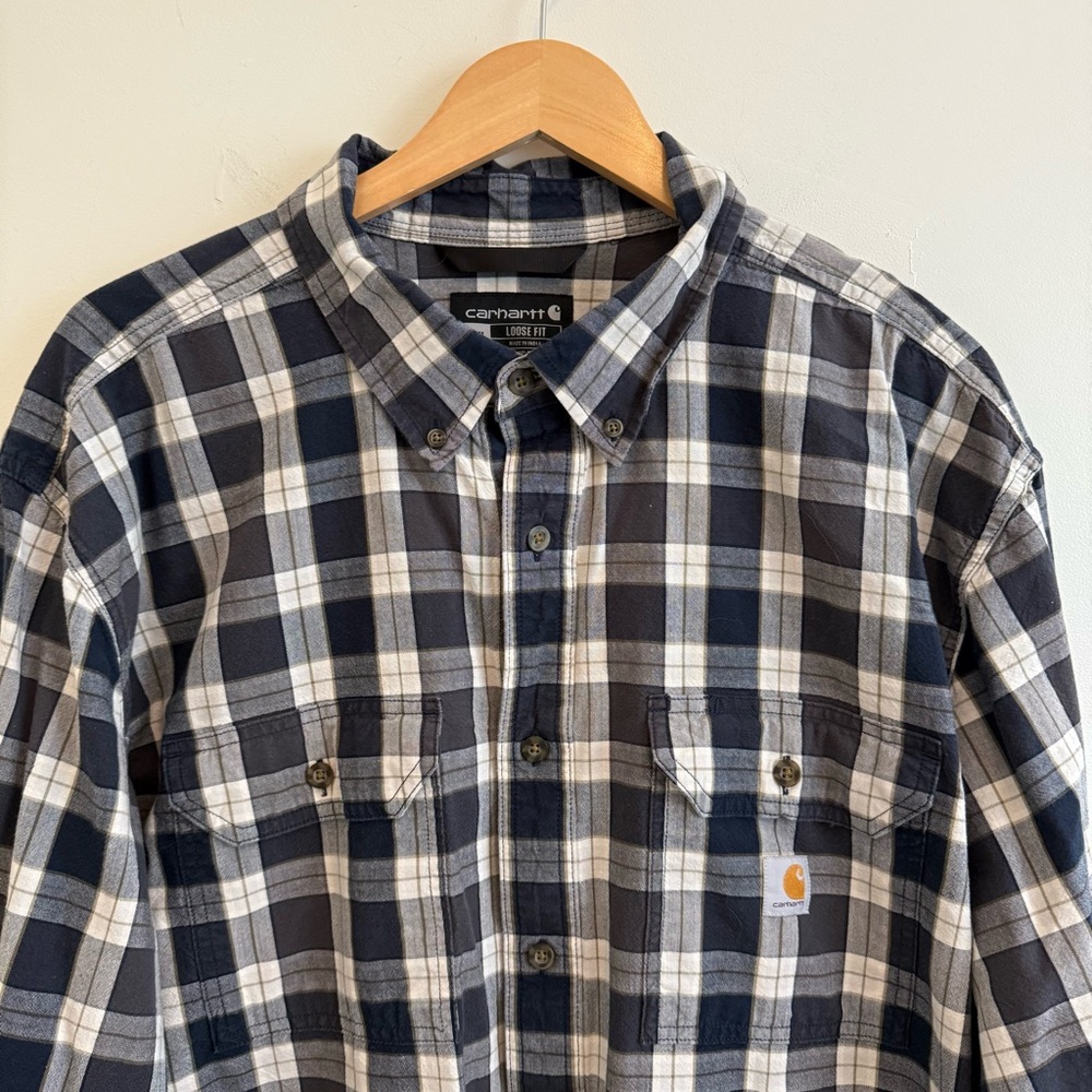 Carhartt Navy and White Plaid Button Down Shirt - Picture 2 of 11